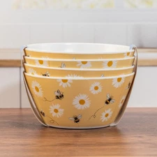 4 - New Harvest Green Studio Bamboo Yellow Bumblebee Floral Bowls