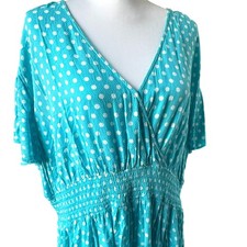 MICHAEL KORS Women's 3X Turquoise Georgette White Polka Dot Faux Wrap Midi Dress