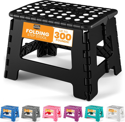 9 Inch Folding Step Stool Anti Slip Portable Heavy Duty 300 lb Black Home Stool