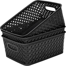 Organization and Storage 3 Packs Plastic Bins Organizer Large Black for Home