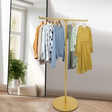 Freestanding Clothes Rack Retail, Adjustable Height Gold Clothing Racks for Bout