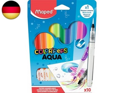 Maped - Aquarell-Filzstifte, Fasermaler COLOR'PEPS AQUA x10 + Pinsel mit