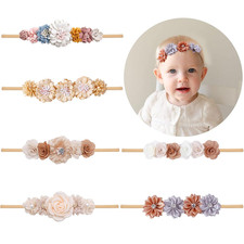 6PCS Baby Girls Headbands Flower Hairbands Nylon Elastic Head bands Newborn Hair