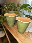 2 Rookwood 1943 Glossy Green Celadon Salmon Pink Floriform 7-inch Vase