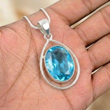 Handmade 925 Sterling Silver Jewelry Pendant Blue Topaz Gemstone Gift For Love
