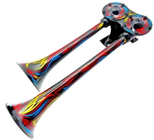 OOAK Hand Painted PINSTRIPED ART Dual Trumpet Air Horn Truck Art Mancave Shop