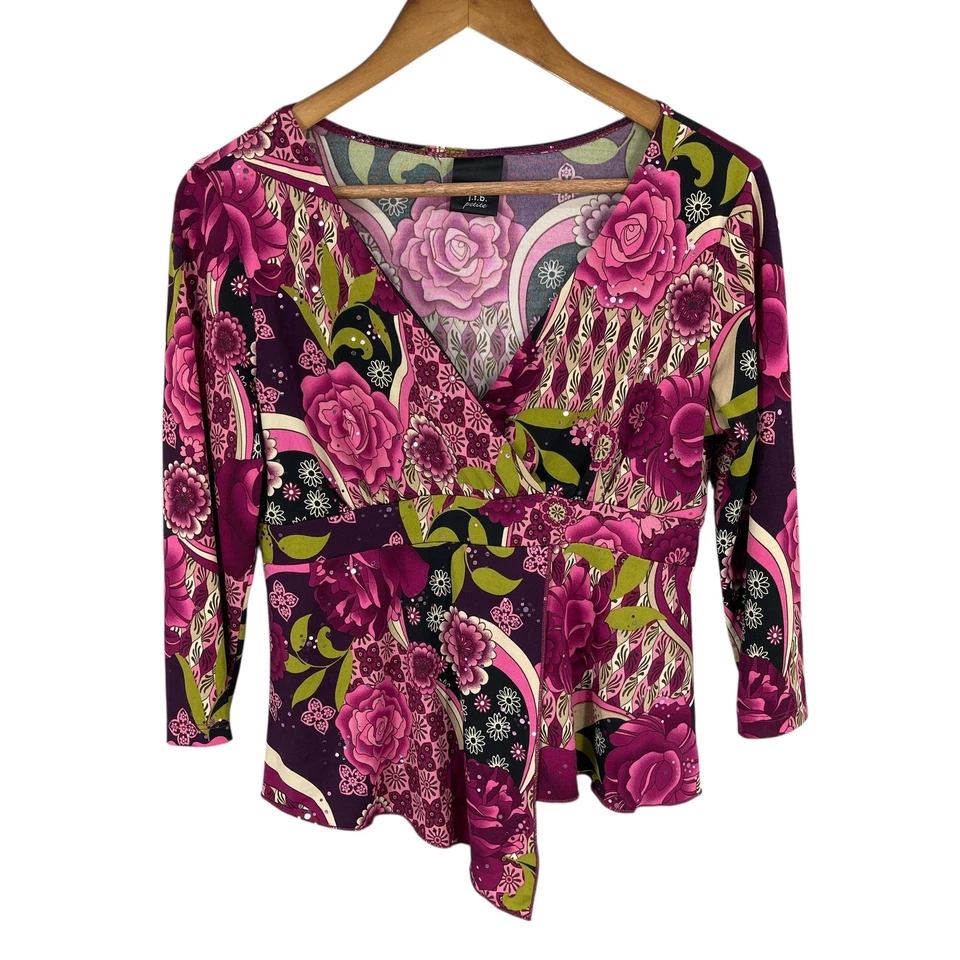 Top Babydoll Y2K Mujer Talla M Pequeña Coqueta Imperio Tendencia Artística Envoltura Floral EE. UU. Foto 3 de 4