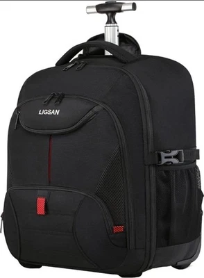 LIGSAN Sac à Dos Sac de Voyage avec Roues 17" Ordinateur Portable Espace Étanche Noir Unisexe - Photo 1/4
