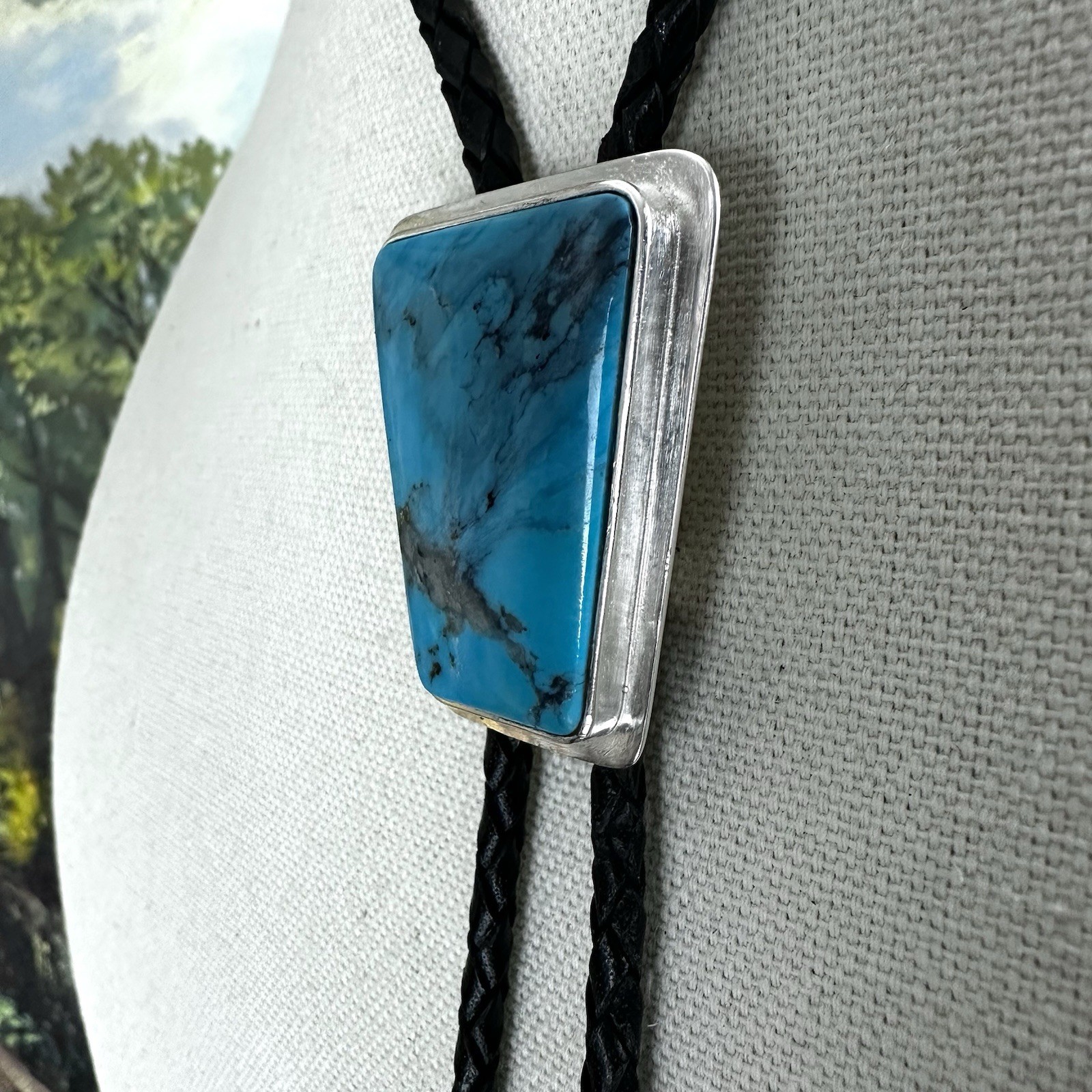 Tremendous Vintage Turquoise Stone Sterling Silver Western Bolo Tie