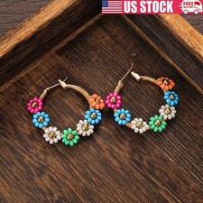Colorful Flower Hoop Earrings Ear Ornaments Women Girls Ear Hoop Gifts 1 Pair