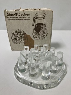 Vintage Glass Stand Tea Light Coffee Tea Pot Trivet Warmer w/ Original Box