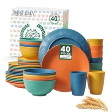  40-Piece Premium Wheat Straw Dinnerware Sets, Service for 8, 40 PCS Multicolor