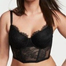 Victoria's Secret Dream Angels Black Lace Corset Bralette 34C Underwire Bustier