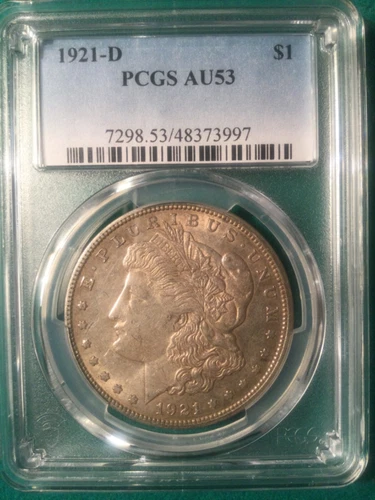 1921-D Morgan Silver Dollar Graded by PCGS AU53