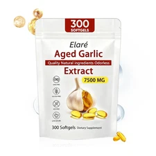 Elare Aged Garlic Extract, 300 Softgels, 7500mg Odorless | Heart & Immune