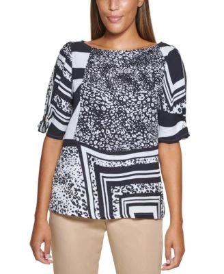 DKNY Petite Printed Imitation Pearl NavyWhite 755406393255  RT $69.0