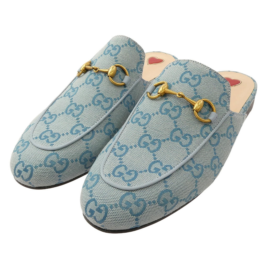 GUCCI 423514 GG Horsebit Denim Canvas Mule Princetown Slippers Sandals Light Blu thumbnail 2
