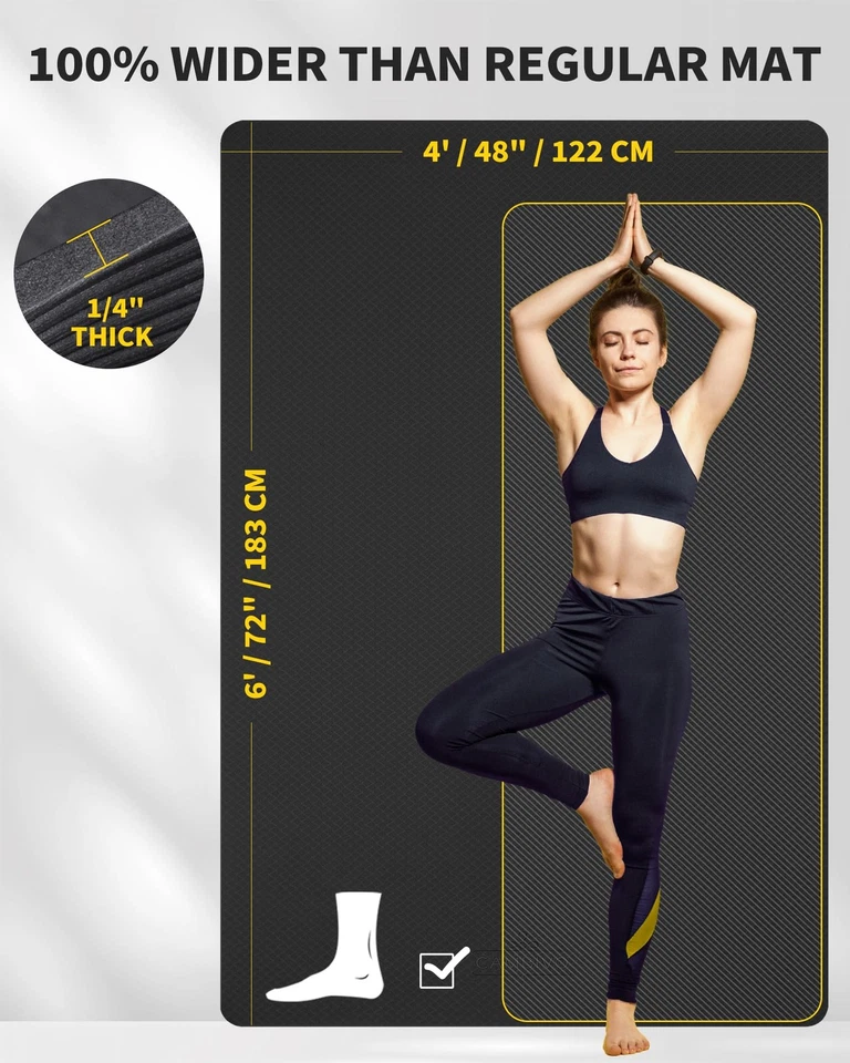 Estera de yoga grande (6'x 4'), esterilla de entrenamiento extra ancha para hombres y mujeres, 1/3 y 1/4 T... Foto 2 de 4