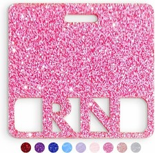 RN Badge Buddy Horizontal Registered Nurse Acrylic Card Pink Glitter ID Standard