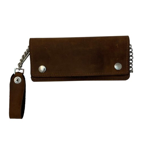 Cartera de camionero de cuero marrón para hombre con cremallera y cierre a presión - Bicicleta duradera - Imagen 6 de 11