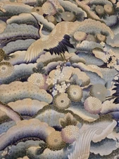 Kimono Collection Screenprint Hoffman Fabrics-Crane Flower Blue/Purple 4 Yards