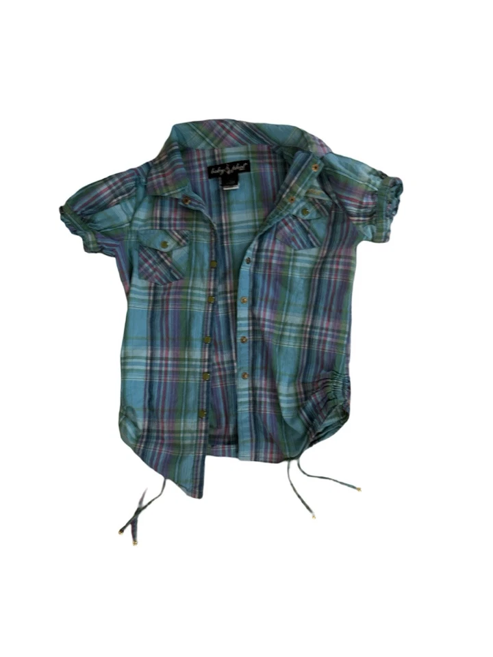 Blusa xadrez vintage bebê Phat meninas tamanho médio 8-10 - Imagem 2 de 4