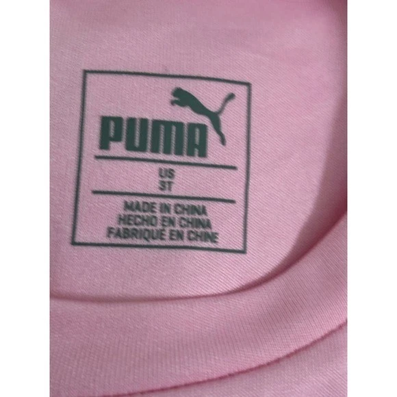Camiseta Puma Atleta Niñas 3T Rosa Plata Manga Corta Gráfico Camiseta Top Foto 3 de 3