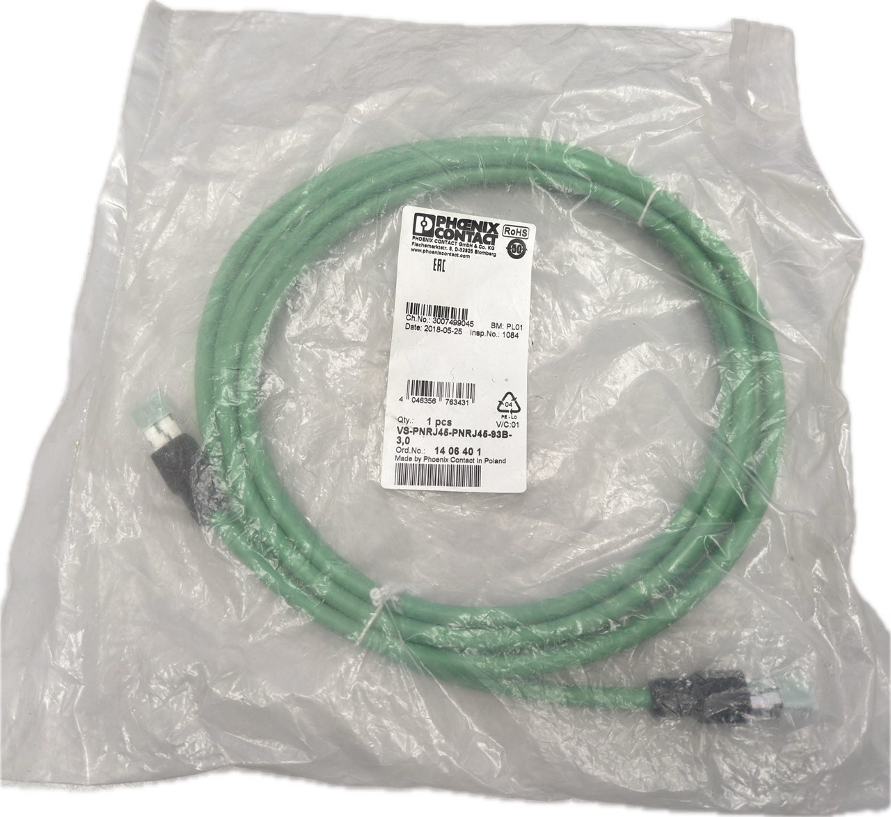 Phoenix Contact VS-PNRJ45-PNRJ45-93B-3.0 1406401 Patch Cable