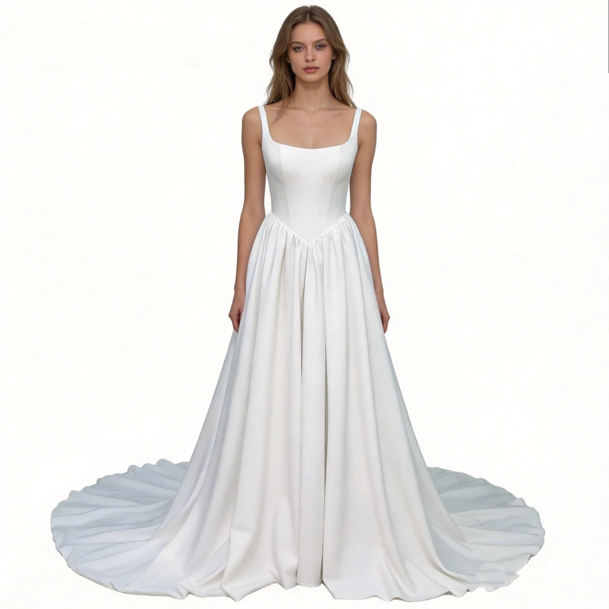 ebay beach wedding dresses See Through Lace Ivory Tulle V-neck V-back Beach Wedding Dress WD419 US6 / Custom Color main image 1