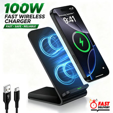 100W Fast Wireless Charger Stand Stand Dock For iPhone & Samsung & Android Phone