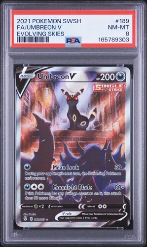 2021 POKEMON SWORD & SHIELD EVOLVING SKIES #189 FULL ART/UMBREON V PSA 8