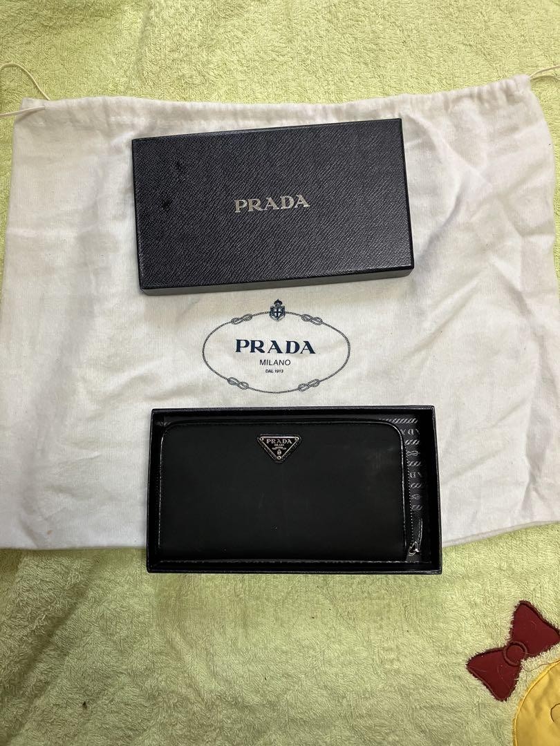 Prada Black Long Leather Wallet Includes Free Cloth Bag  