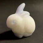 Vintage FENTON White Satin Blue Accent BUNNY Figurine Paperweight Vicki D 1980s
