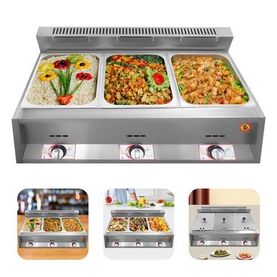 3 pan Gas Fryer Gas Catering Food Warmer Steam Table Buffet Restaurant 3 Well US