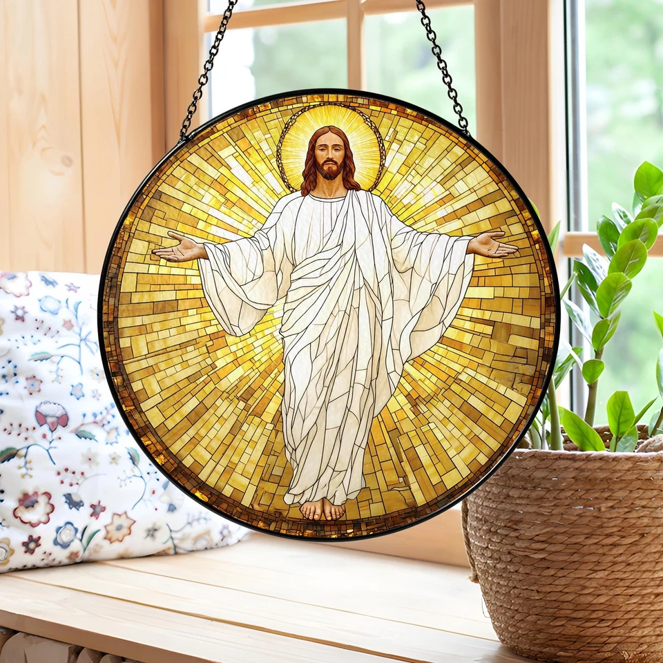 Иисус Христос витраж Suncatcher, христианский окно вися, религиозный декор - Изображение 3 из 4
