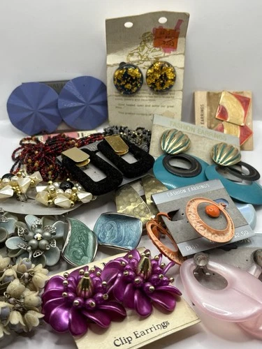 Vintage Clip On Earrings Lot Retro 80s 90s Statement Costume Jewelry As-Is