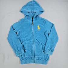 Polo Ralph Lauren Terry Cloth Blue Zip Up Hoodie Jacket Big Pony Kids Size 4