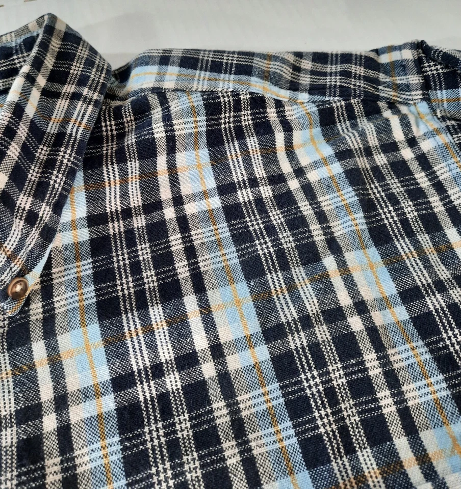 Camisa con botones a cuadros manga larga tallada con volantes para hombre L azul marino dorado blanco Lt azul Foto 2 de 4