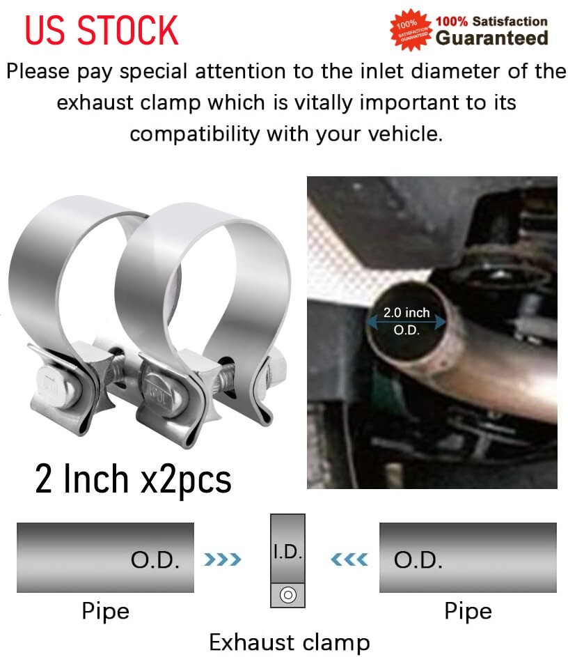 2Pcs 2" 14 Gauge T-409 Stainless Steel Exhaust Pipe Narrow Band