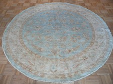 6'4 X 6'4 Round Hand Knotted Sky Blue Peshawar Oushak Oriental Rug G144