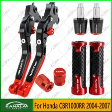 RED For Honda CBR1000RR 2004-2007 CNC Handle Grips Cap Brake Clutch Levers Set