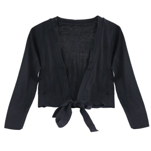 Kids Girls Front Tie Knot Ballet Dance Dress Cardigan Top Sweater Knit Wrap Top - Picture 2 of 19