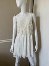 Hm Ivory White Eyelet Silky Sleeveless Pleated Lined Fit N Flare Mini Dress S