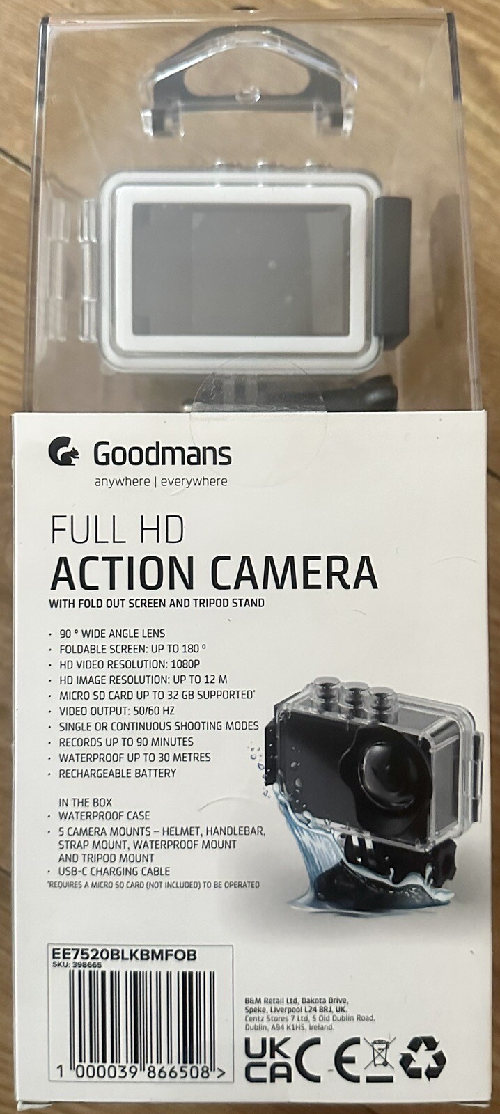 Goodmans Waterproof Full HD Action Camera With Fold Out Screen (New