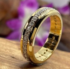 14K Yellow Gold Plated 3CT Round Cut Lab-Created Diamond Men's Wedding Band Ring