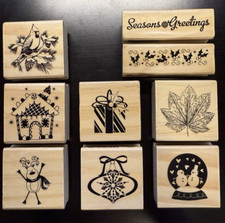 NEW Craft Smart Rubber Stamp 9 PC Holiday Winter Christmas Wood Mounted