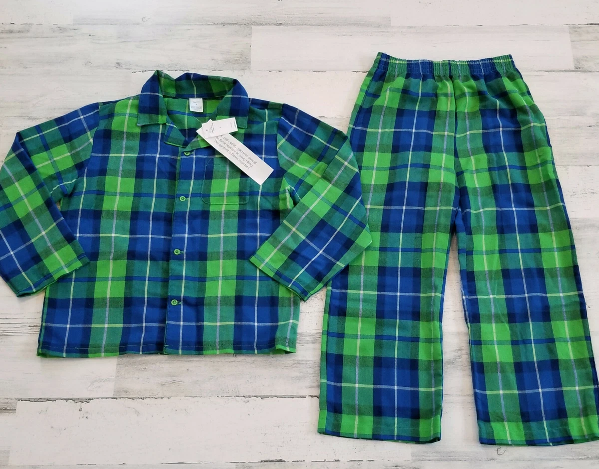 GAP KIDS 6 Boys Green Blue Plaid Pajama Set Long Sleeve Shirt Pants NEW NWT