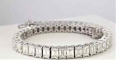 14k White Gold Plated 8Ct Lab-Created 4mm Diamond Emerald Cut Tennis Bracelet