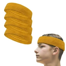 Couver Terry Solid Color Headband/Sweatband, 4 Pieces