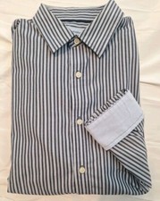 Mens XXL Long Sleeve Dress Shirt Flip Cuffs Blue Stripes Croft Barrow Pocket
